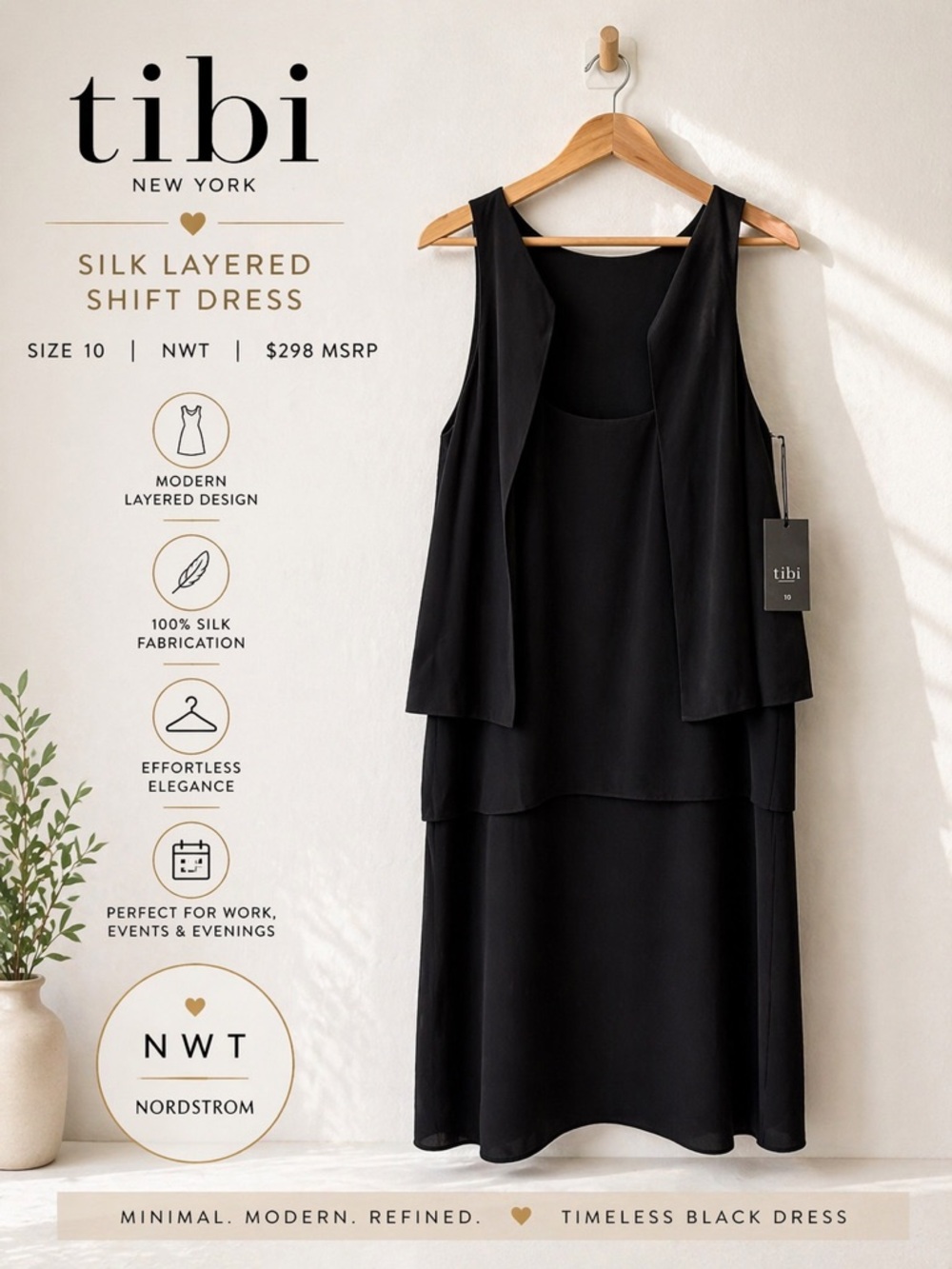Tibi Size 10 Black Silk Layered Shift Dress NWT $298 MSRP